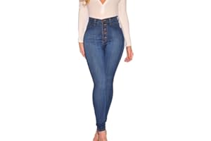Maiyifu-GJ Butt Lifting Skinny Jeans for Women 5 Button Up High Waisted Jeans Casual Stretch Slim Fit Denim Pants (Blue,X-Large)