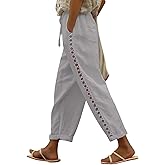 PIDOGYM Women's Linen Capri Pants, Lightweight Casual Summer Pants with Drawstring Elastic Waist