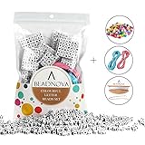 BEADNOVA 800pcs White Letter Beads w/Jewelry Cords and Color Beads (6mm)