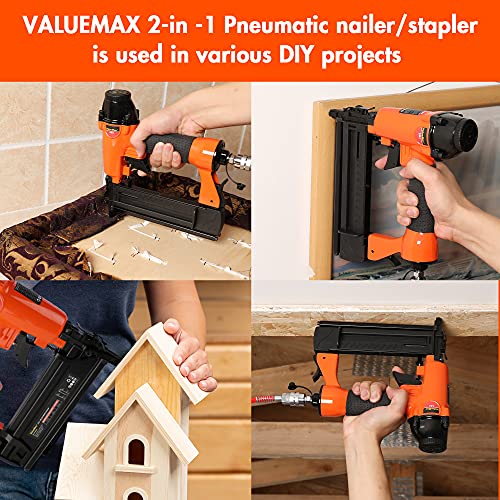ValueMax 18 Gauge Pneumatic Brad Nailer, 2in1 Nail Gun Staple Gun