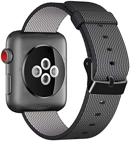 CHEEDAY Woven Nylon Fabric Strap with Classic Stainless Steel Buckle iWatch Band Replacement for Smart Apple Watch Series 4 (40mm) 3/2 / 1 (38mm) Sport & Edition - Black