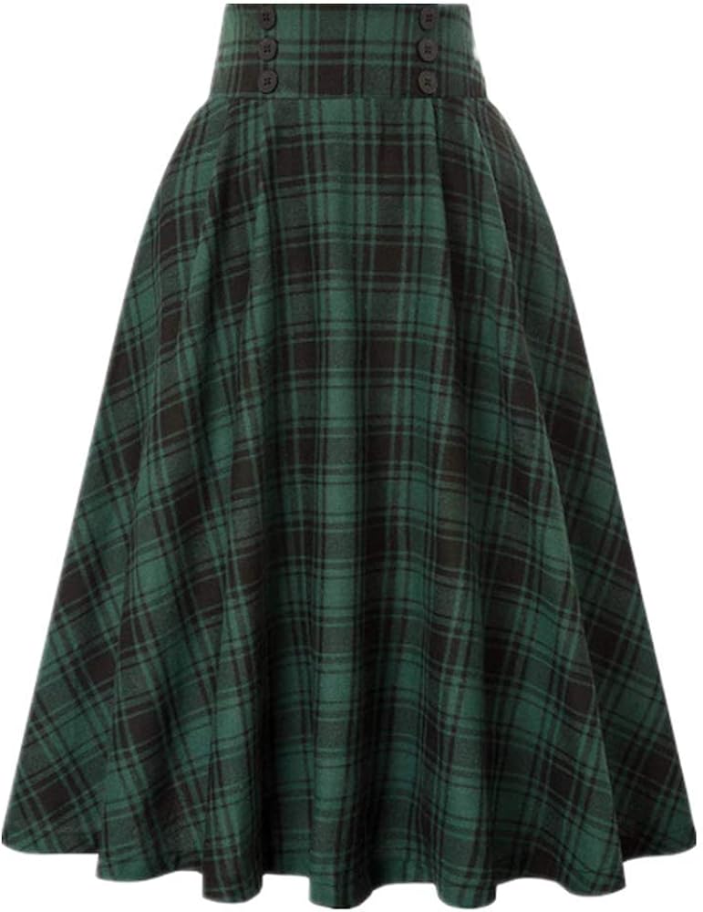 N\P Elegant Red Plaid High Waist Midi SkirtsA Line Pleated Winter