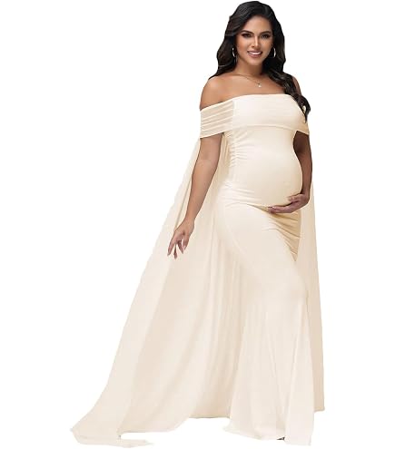 MakeMeChic Women's Maternity Dresses Off The Shoulder Ruched Long Sleeve Pregnancy Maxi Dresses White XX-Large at Amazon Women's Clothing store