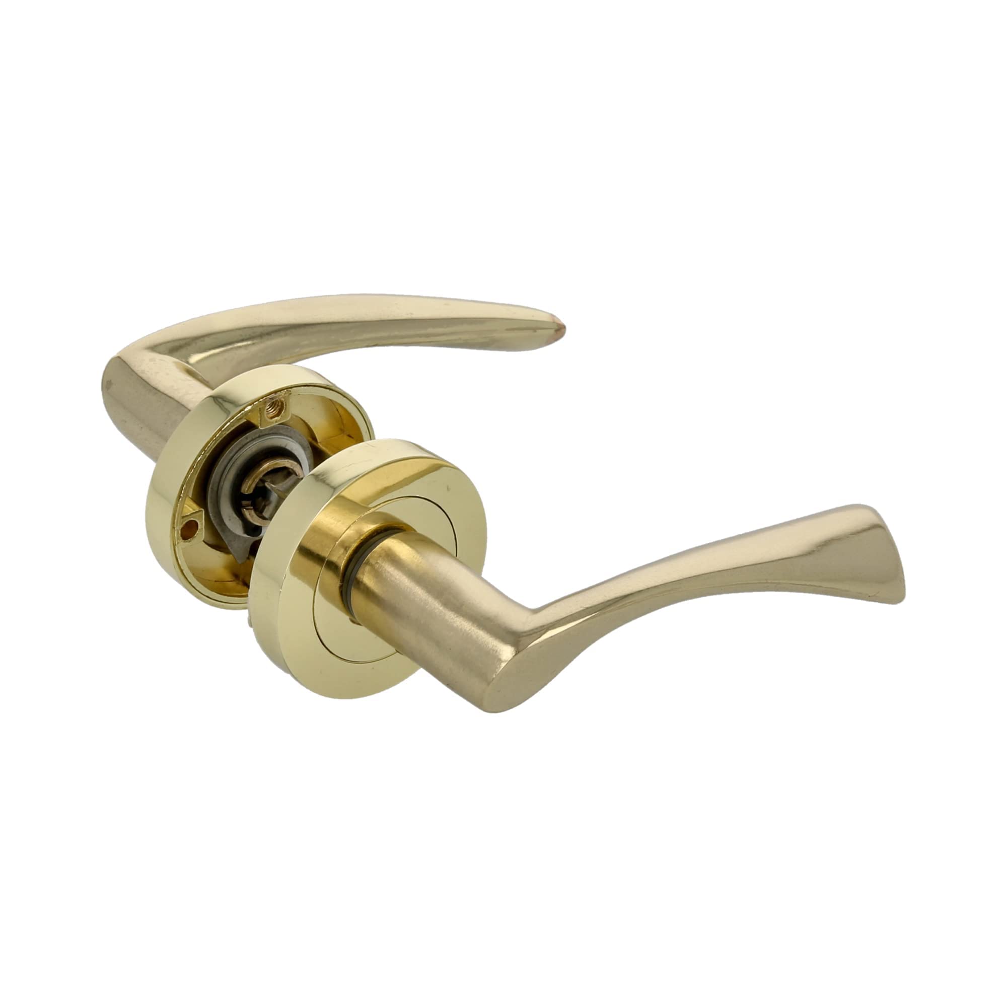 Amig - Elegant Zamak Door Handle Set | 2 Round Rosettes, Easy Installation | Durable & Easy Clean, Gold Painted Brass, 450 mm, Metal Brass