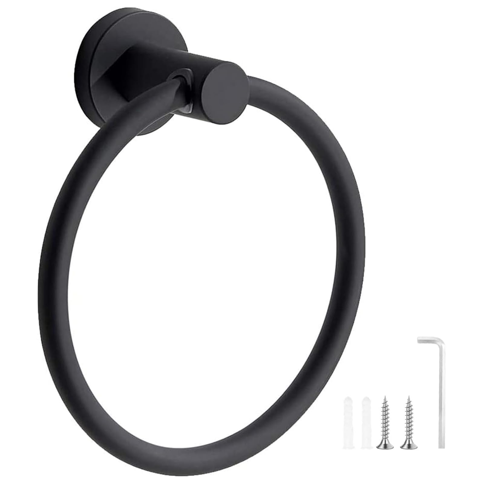 Lerkely Towel Holder Black, Bathroom Towel Ring, Stainless Steel Bath Towel Rack, Hanging Towel Hanger Hand Towel Ring, Wall Mounted Towel Hanger with Fixing Accessories
