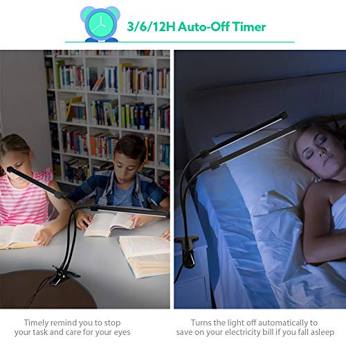 Dual-Head-LED-Reading-Light-DZLight-20W-Dimmable-Clip-on-Light-with-Auto-Off-Timer-3-Lighting-Modes-5-Level-Dimmer-Flexible-Clip-on-Lamp-for-Desk-Bedroom-Office-Adapter-Included