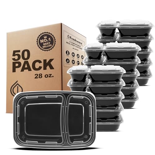 Freshware Meal Prep Containers [50 Pack] 2 Compartment with Lids, Food ...