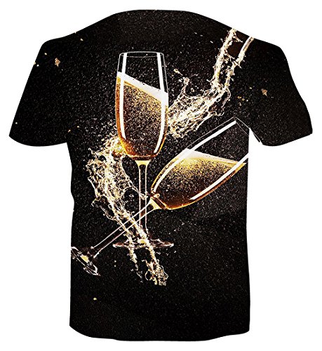 Loveternal Novelty Champagne Glass Printed Graphic T-Shirt Casual Short Sleeve Shirts Regular Fit Summer Top Tee XXL