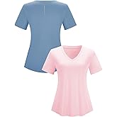 Kistore Womens T Shirts 2 Pack Fitted Workout Tops Summer V Neck Fitness Top Moisture Wicking Tennis Blue Grey XL