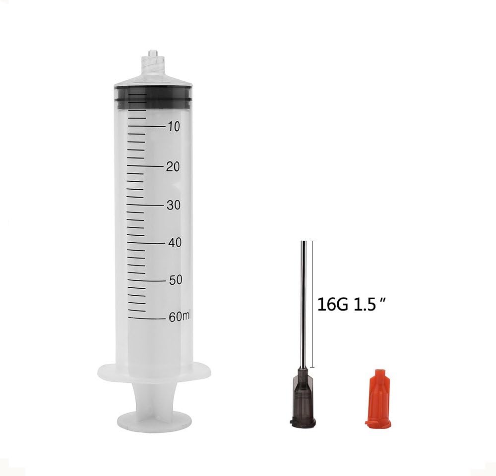 12 Pack 60ml Syringes Irrigation Syringe with 16G 1.5" Blunt Tip Fill Needles and Storage Caps (Luer Lock) for Glue Applicator, Oil Dispensing Multiple Uses