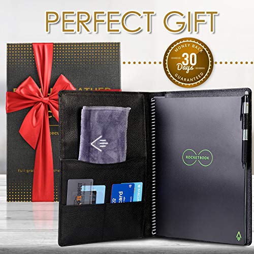 Genuine Leather Rocketbook Cover Everlast - Letter Size Notebook Cover with Pen Holder and Pockets for Business and Credit Cards - A4 Size Soft Black Leather Cover - Thumbnail 7