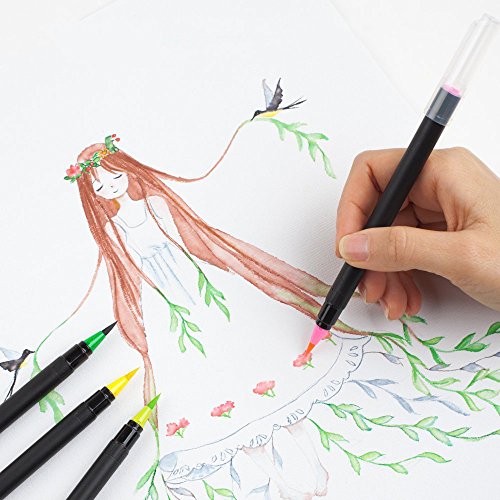 PuTwo 12-Color Dual Brush Pens - Fine & Brush Tips For Calligraphy, Adult Coloring & Art Projects