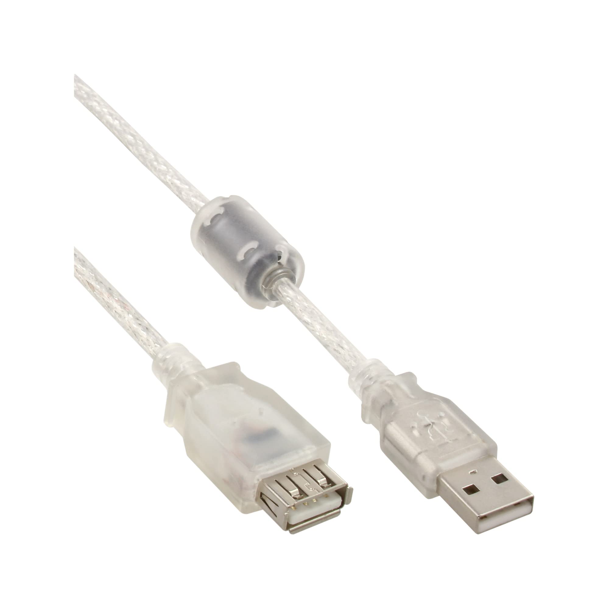 InLine 34650Q USB 2.0 Extension Cable with Ferrite Core, Male to Female, Type A, 0.5 m, Clear