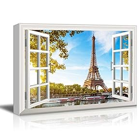 Print Window Frame Style Wall Decor Eiffel Tower...
