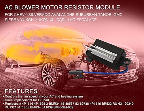 G008R1 Upgraded Design Heating and Air Conditioning Blower Motor Resistor Module for Chevy Silverado Tahoe Suburban GMC Sierra Yukon (Replaces# 4P1516 MT1805 RU-631 JA1639 BMR34)