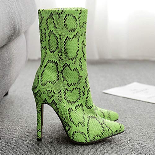 Tantisy ♣↭♣ Women's Fashion Colorful Snake High Heel Ankle Booties Pointed Toe Zip Up Stiletto Mid-Calf Boot Green - Thumbnail 6