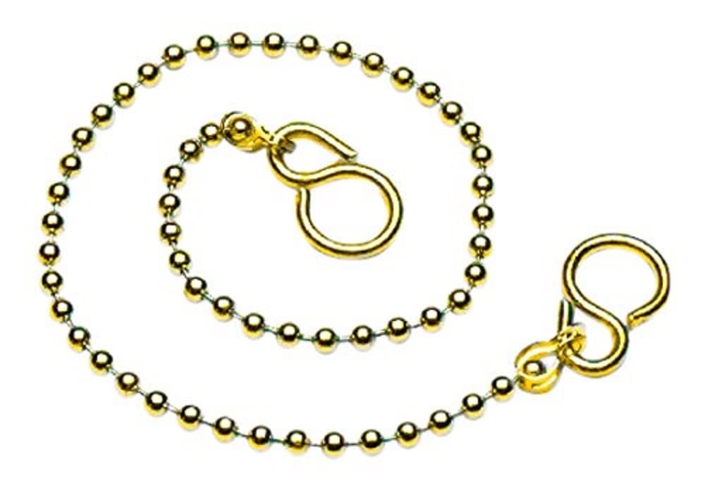 Merriway BH04135 Polished Brass Basin Chain Ball Type and S-Hooks, 300 mm (12 inch)