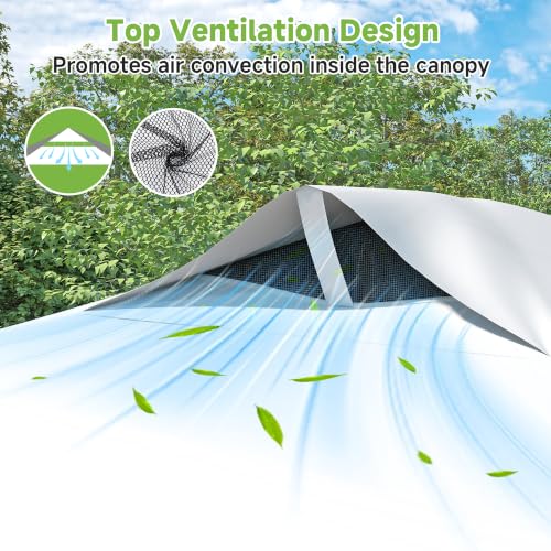 Real Relax 10x20ft Pop Up Portable Canopy Tent with 300D Silver-Coated Top, 6 Sidewalls, UV-Protective, Waterproof, Windproof, Easy Setup with 2 Central Locks for Camping, Wedding, White