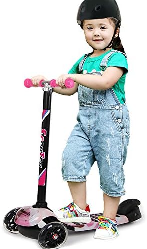 Kids Kick Scooters for Boys and Girls, Foot Push Scooter with 3 Big Wheels, Lean to Steer, Adjustable T-Bar Height Designed for 3-16 Years Old Toddler Children, Up to 130lbs (Pink)