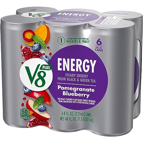 V8 +ENERGY POMEGRANATE BLUEBERRY JUICE ENERGY DRINK, 8 FL OZ CAN (6 PACK)