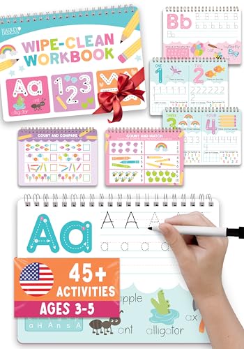Hadley Designs ABC Tracing Books for Kids Ages 3-5, Dry Erase Writing Practice for Kids Age 3-5, Preschool Workbooks Age 3-4, Alphabet Letter Tracing Book for Toddlers Preschool Learning Activities