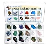 Rock and Mineral Educational Collection & Collection Box -18 Pieces with description sheet and educational information. Limited Edition, Geology Gem Kit for Kids with Display Case, Dancing Bear