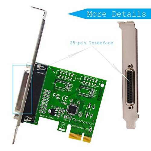 Ubit PCI Express to DB25 LPT Printer Card 25 pin Interface Card Express Dual Profile Parallel Adapter Card - SPP/EPP/ECP - 2X DB25 IEEE 1284 PCIe Parallel Card