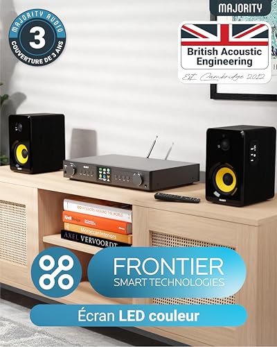 Radio Internet DAB FM WIFI Bluetooth |Tuner DAB pour Chaine Hifi avec Spotify Connect | Tuner HIFI avec Plus de 90 présélections, écran LED couleur | USB, AUX, RCA | Majority Fitzwilliam 2024 Noir | DAB+ Tuner for HiFi, FM, Color Display, USB, AUX, RCA, Optical and Coaxial, Remote Control, 90 Presets - Black