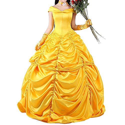 Adult Size Princess Belle Costume Beauty and The Beast Cosplay Show Dress for Halloween Party Dress
