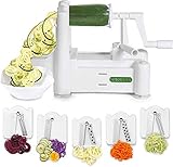 Spiralizer 5-Blade Vegetable Slicer, Strongest-and-Heaviest Spiral Slicer, Best Veggie Pasta Spaghetti Maker for Keto/Paleo/Gluten-Free, Comes with 4 Recipe Ebooks