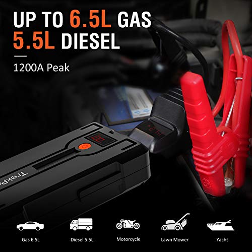 Car Jump Starter, TrekPow G39 1200A Peak 12V Battery Jumper Starter (up to 6.5L Gas/5.5L Diesel Engine) Auto Booster Jump Pack Portable with Smart Jumper Cables, QC 3.0 Phone Charger, Storage Case