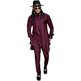 SEA&ALP Men's Fashion Clothes African Shirt and Pant Suit Dashiki Long Sleeve Casual Outfits Blouse Pockets