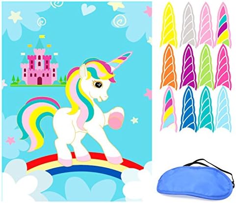 SFVAN Pin the Horn on the Unicorn Party Games Birthday Party Favors Supplies Rainbow Decorations Gifts for Kids