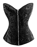 BSLINGERIE® Womens Boned Corset Zipper Black Brocade Top