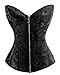 BSLINGERIE Womens Boned Corset Zipper Black Brocade Top