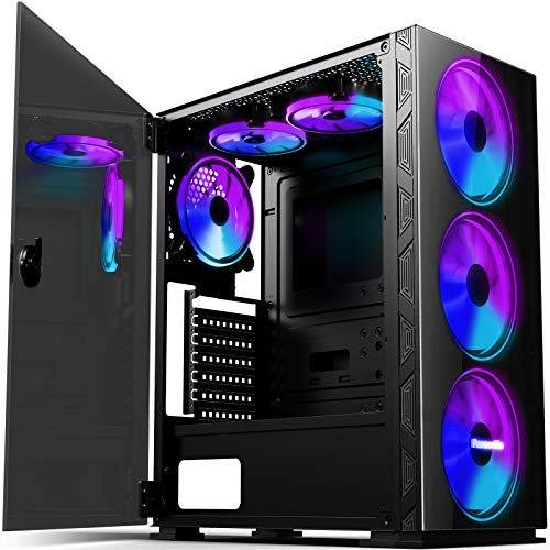 Pansonite Airflow ATX Mid-Tower Chassis PC Gaming Case with Door Opening Tempered Glass Side Panel,Side Ventilation, E…