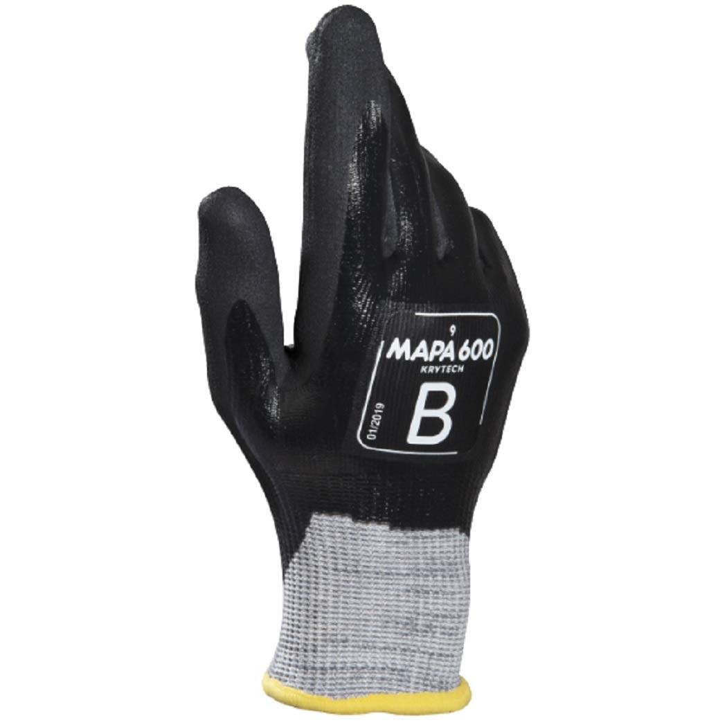 MAPA Professional KRYTECH 600 Cut Resistant Oilproof Safety Gloves Anti Cut Workman, Work Gloves, Mechanics, Builders, Site, Construction Size 8 Medium Black Gloves (1 Pair)