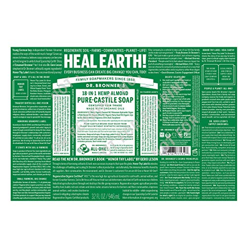 Dr. Bronner's - Pure-Castile Liquid Soap (Almond, 32 Ounce, 2-Pack) - Made with Organic Oils, 18-in-1 Uses: Face, Body… - Image 2