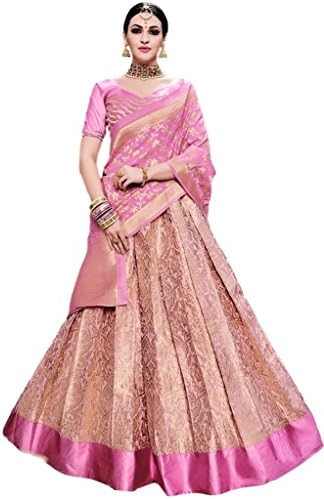 Ethnicwear Banarsi Silk Pink Color Party Festival Wear Designer Lehanga Choli for Women Wear