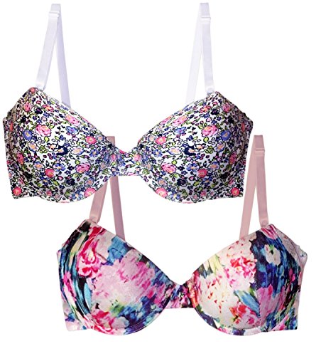 La SENZAR Women's Seamless Push Up Bra(Pack of 2)Floral/SpringBlossom 36