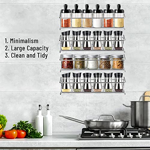 VIAV 4 Pack Spice Rack Organizer, Wall Mounted Storage Rack Hanging Shelf - Perfect Seasoning Organizer For Your Kitchen Cabinet, Cupboard or Pantry Door, Silver