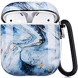 Airpods Case - LitoDream Cute Marble Apple Airpods Accessories Protective Hard Case Cover Portable & Shockproof Women Girls Men with Keychain for Airpods 2/1 Charging Case (Blue Marble)