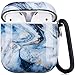 Airpods Case - LitoDream Cute Marble Apple Airpods Accessories Protective Hard Case Cover Portable & Shockproof Women Girls Men with Keychain for Airpods 2/1 Charging Case (Blue Marble)