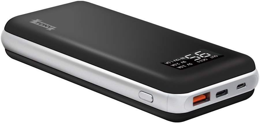 20000mah Portable Charger TONV Quick Charger 3.0 High Capacity Portable Battery Pack with LCD Digital Display for Laptop with USB C Power Port and More (Black-Silver)