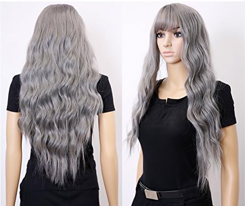 Allaosify Hair Long Wavy Smoke Gray Wigs for Black Women (Smoke Gray)