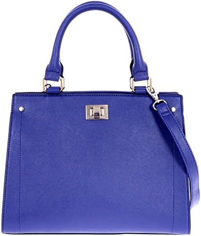 Women's PU Leather Top Handle Cross Body Fashion Tote Handbag (Cobalt/Silver, Large)