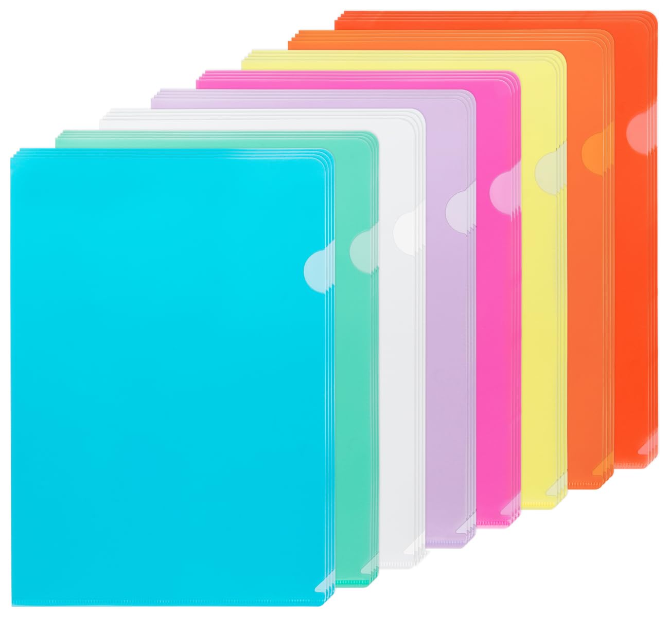 NOTEZMATE 42 x A4 Clear Plastic Sleeves, 8 Colours Plastic Folders A4 Sleeves Wallets for Protection Files,Clear Cut Flush Folders Open Top & Side File Pocket Cover for Report,Project,Presentation