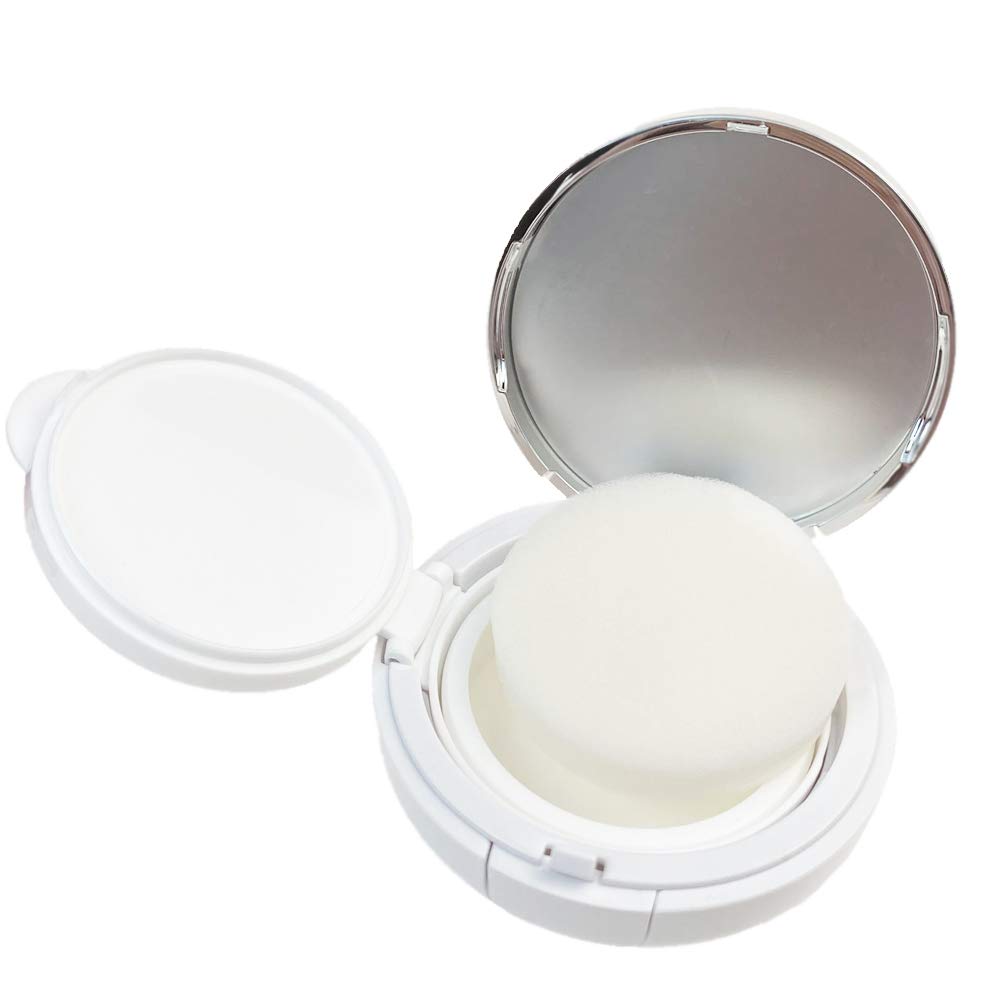 VASANA 15ml 0.5oz Empty Luxurious White Silver Edge Make-up Powder Container Air Cushion Puff Case with Sponge Powder Puff Container Foundation BB Cream Box