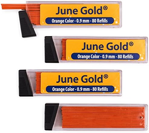 June Gold 320 Orange Colored Lead Refills, 0.9 mm, Bold Thickness for Moderate Use, Break Resistant with Convenient Dispensers