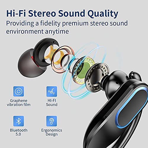 Bluetooth Kopfhörer Sport, Kabellose Kopfhörer In Ear Bluetooth 5.0 Wireless Ohrhörer, IP7 Wasserdicht Wireless Über-Ohr Haken 48 Stunden Spielzeit Stereo Noise Cancelling HD Mikrofon mit Deep Bass